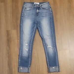 KanCan Blue Ankle Cropped Distressed Jeans
